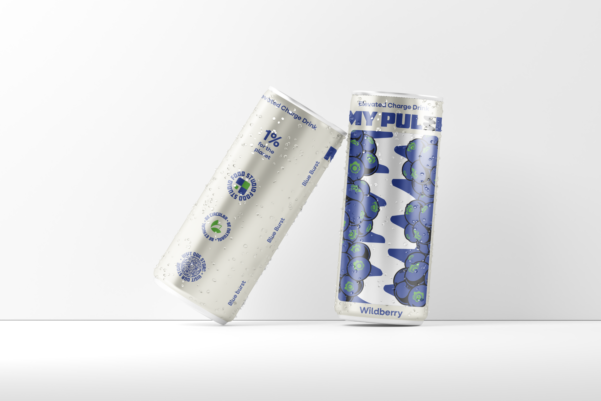 MY PULSE Wildberry — two silver cans with blueberry motif